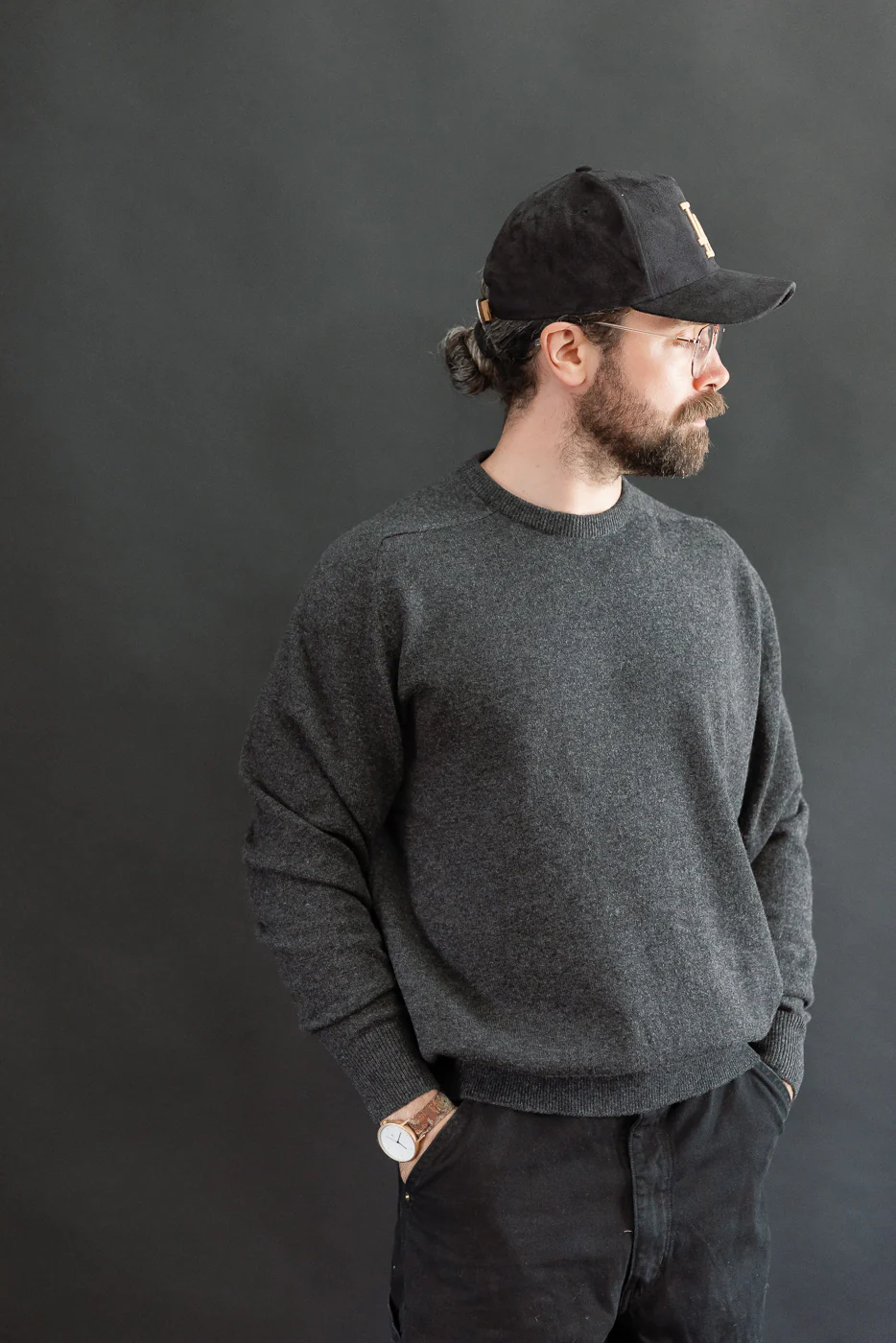 01-0050-60 - Simple Wool Crewneck Sweater - Charcoal Gray - Image 12