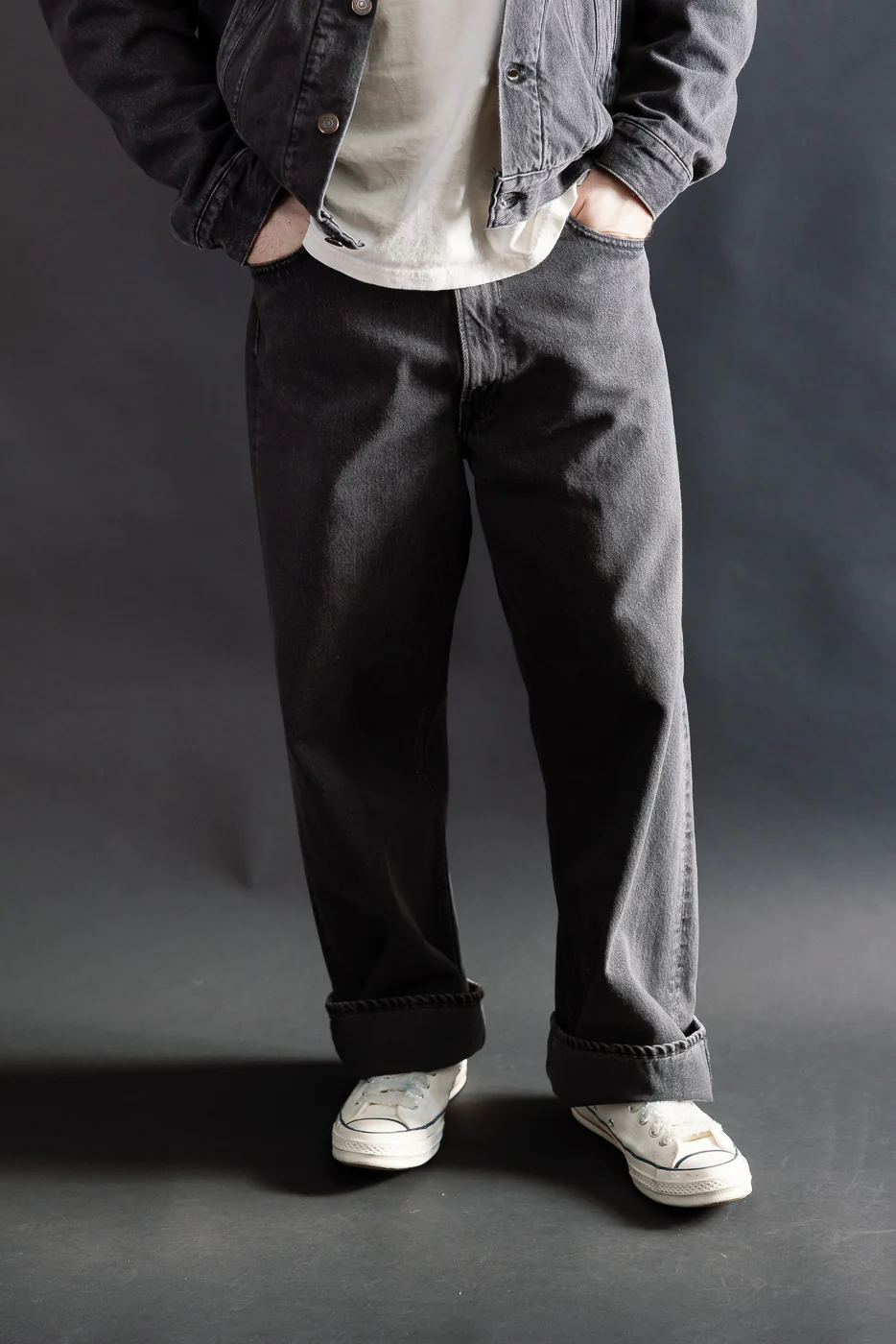 01-1100W-D61SK - 100 Super Dad's Fit Denim Jeans - Black Denim Stone - Image 10