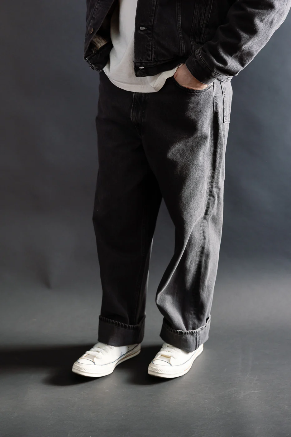 01-1100W-D61SK - 100 Super Dad's Fit Denim Jeans - Black Denim Stone - Image 11
