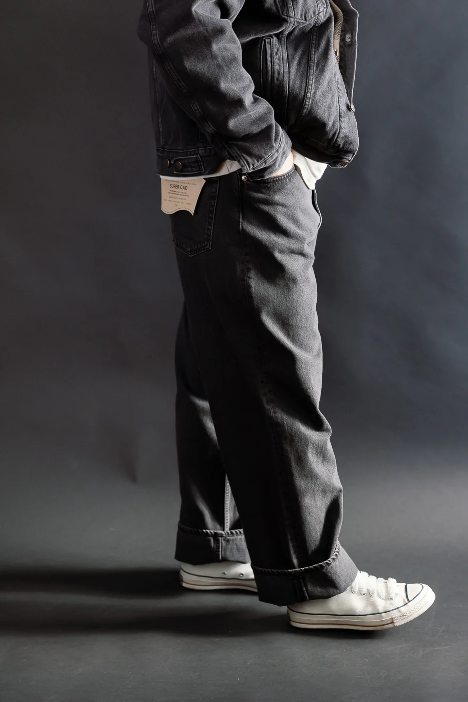 01-1100W-D61SK - 100 Super Dad's Fit Denim Jeans - Black Denim Stone - Image 14