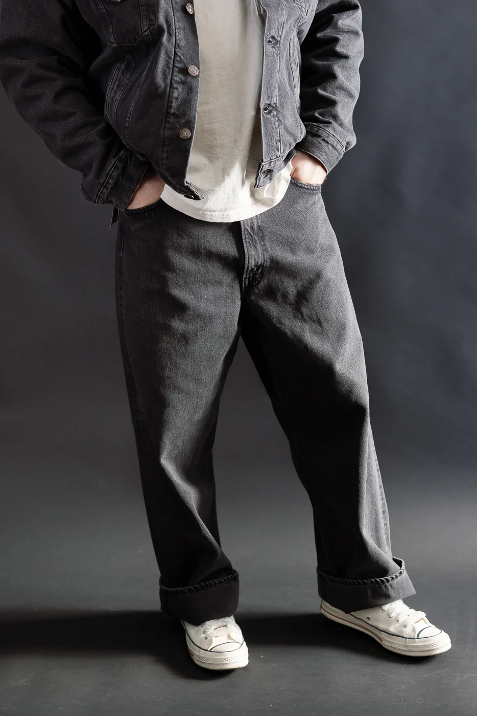 01-1100W-D61SK - 100 Super Dad's Fit Denim Jeans - Black Denim Stone - Image 15