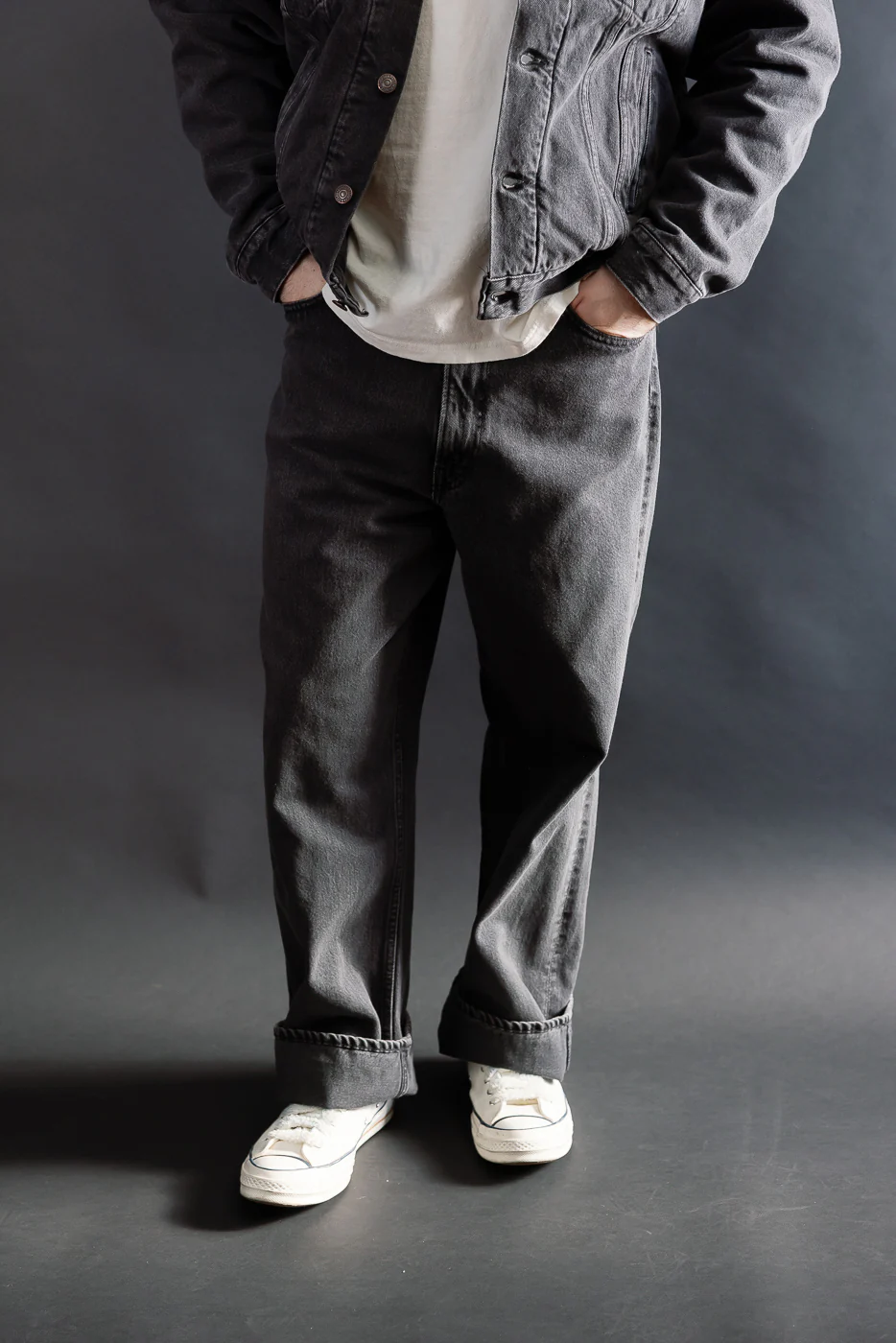 01-1100W-D61SK - 100 Super Dad's Fit Denim Jeans - Black Denim Stone - Image 16