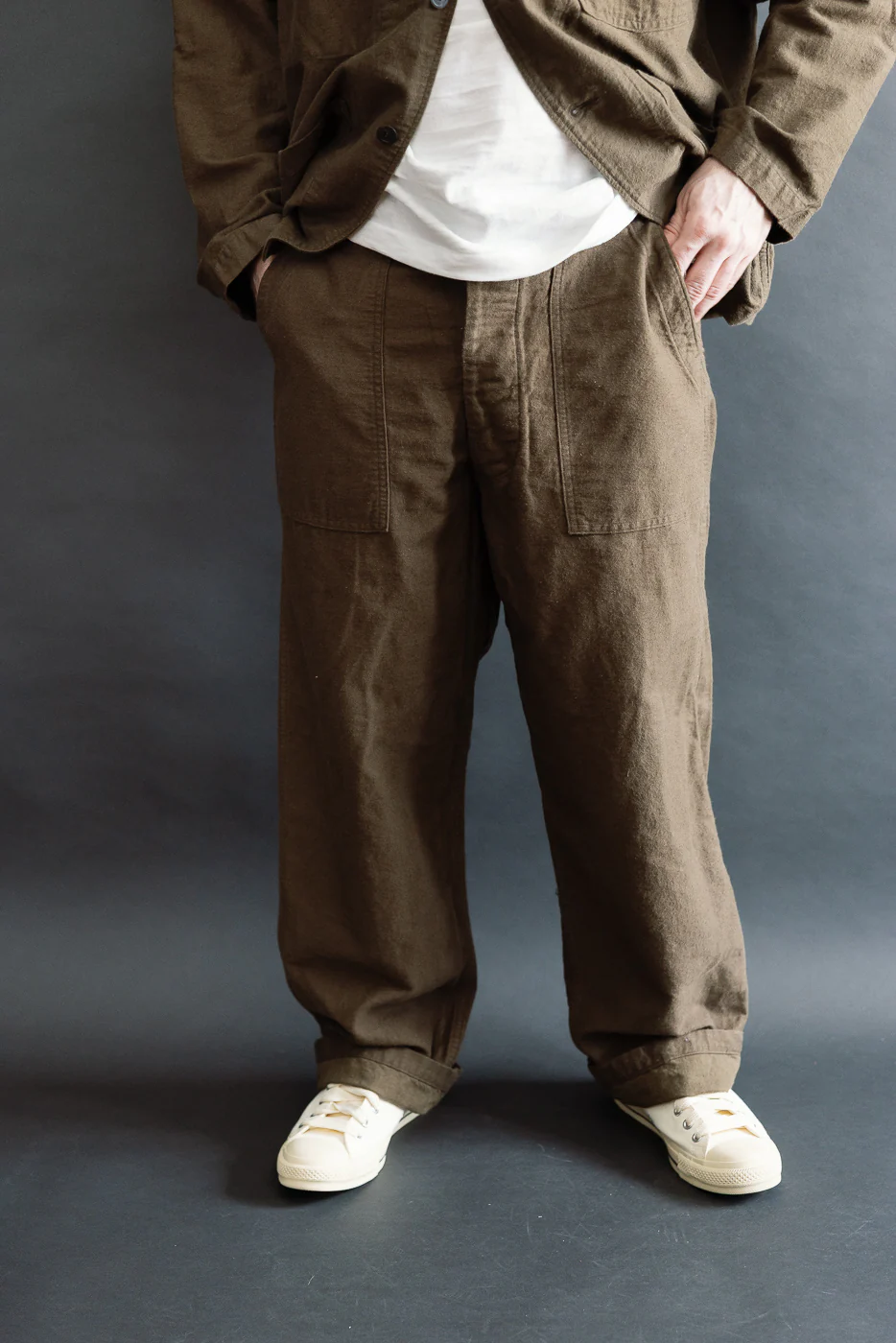 01-5104-52K - Fatigue Pants Cotton Linen Moleskin Relax Fit - Coffee Brown - Image 10