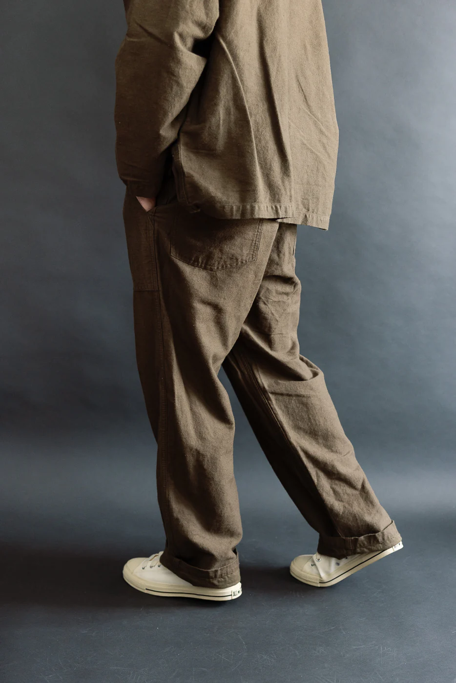 01-5104-52K - Fatigue Pants Cotton Linen Moleskin Relax Fit - Coffee Brown - Image 12