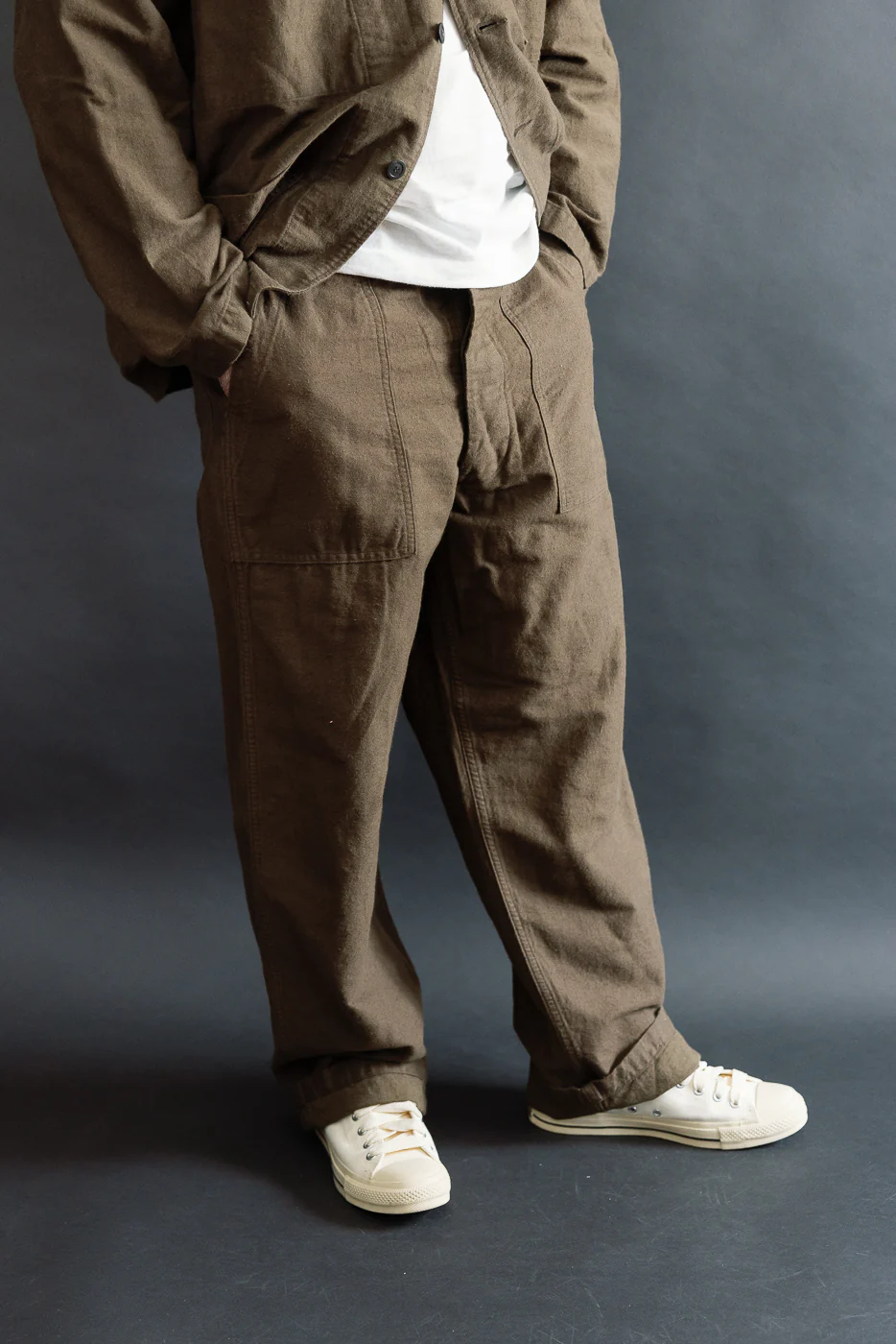 01-5104-52K - Fatigue Pants Cotton Linen Moleskin Relax Fit - Coffee Brown - Image 15