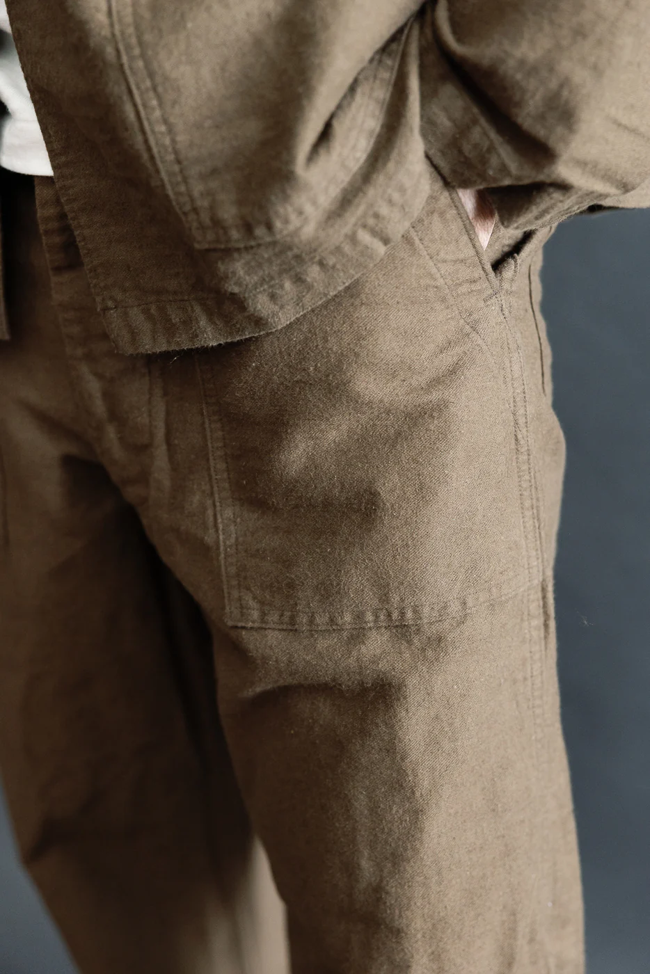 01-5104-52K - Fatigue Pants Cotton Linen Moleskin Relax Fit - Coffee Brown - Image 19
