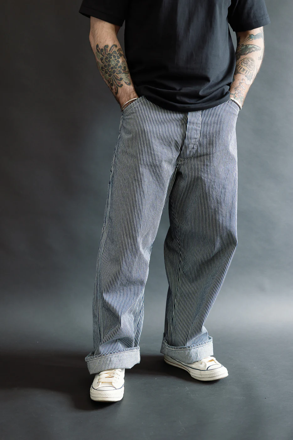 01-5126-181 - 30s Hickory Painter's Pants Wide Fit - Indigo, Ecru - Image 10