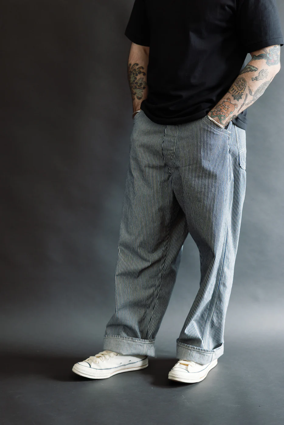 01-5126-181 - 30s Hickory Painter's Pants Wide Fit - Indigo, Ecru - Image 14