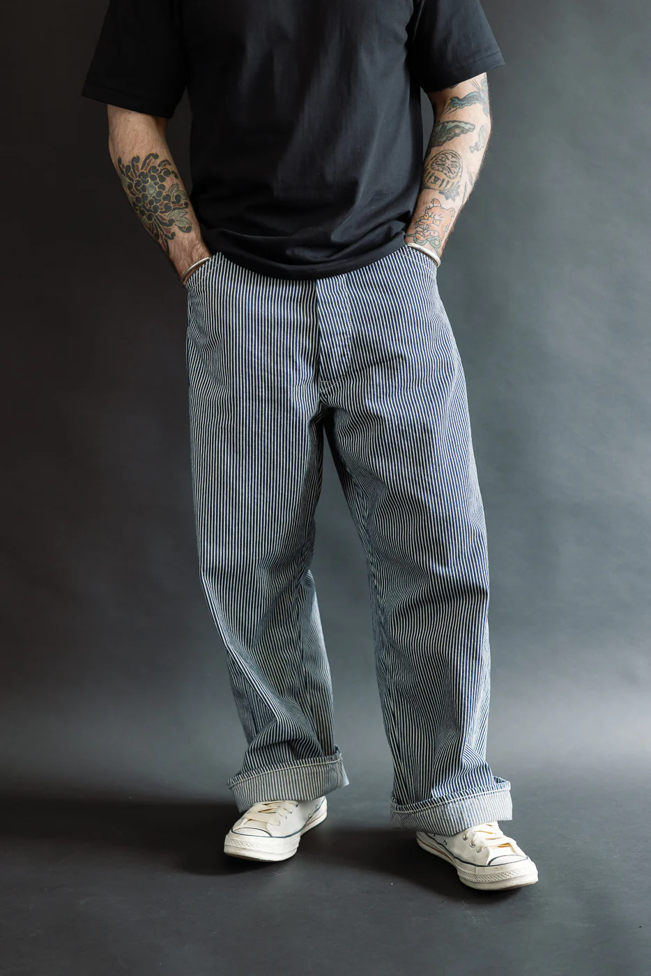 01-5126-181 - 30s Hickory Painter's Pants Wide Fit - Indigo, Ecru - Image 15