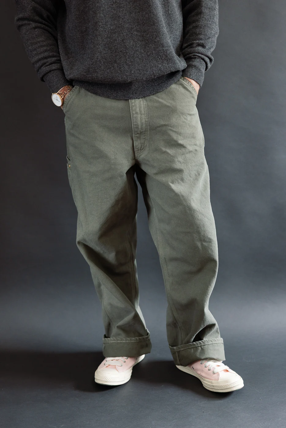 01-5328-76 - Dad's Fit Painter's Pants Canvas - Army Green - Image 11