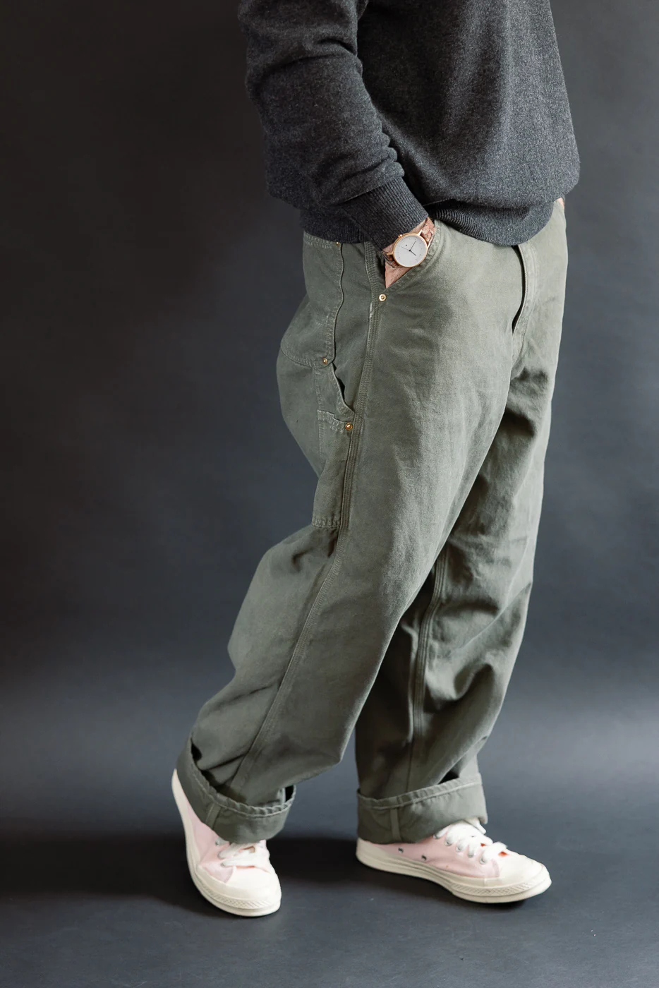 01-5328-76 - Dad's Fit Painter's Pants Canvas - Army Green - Image 12