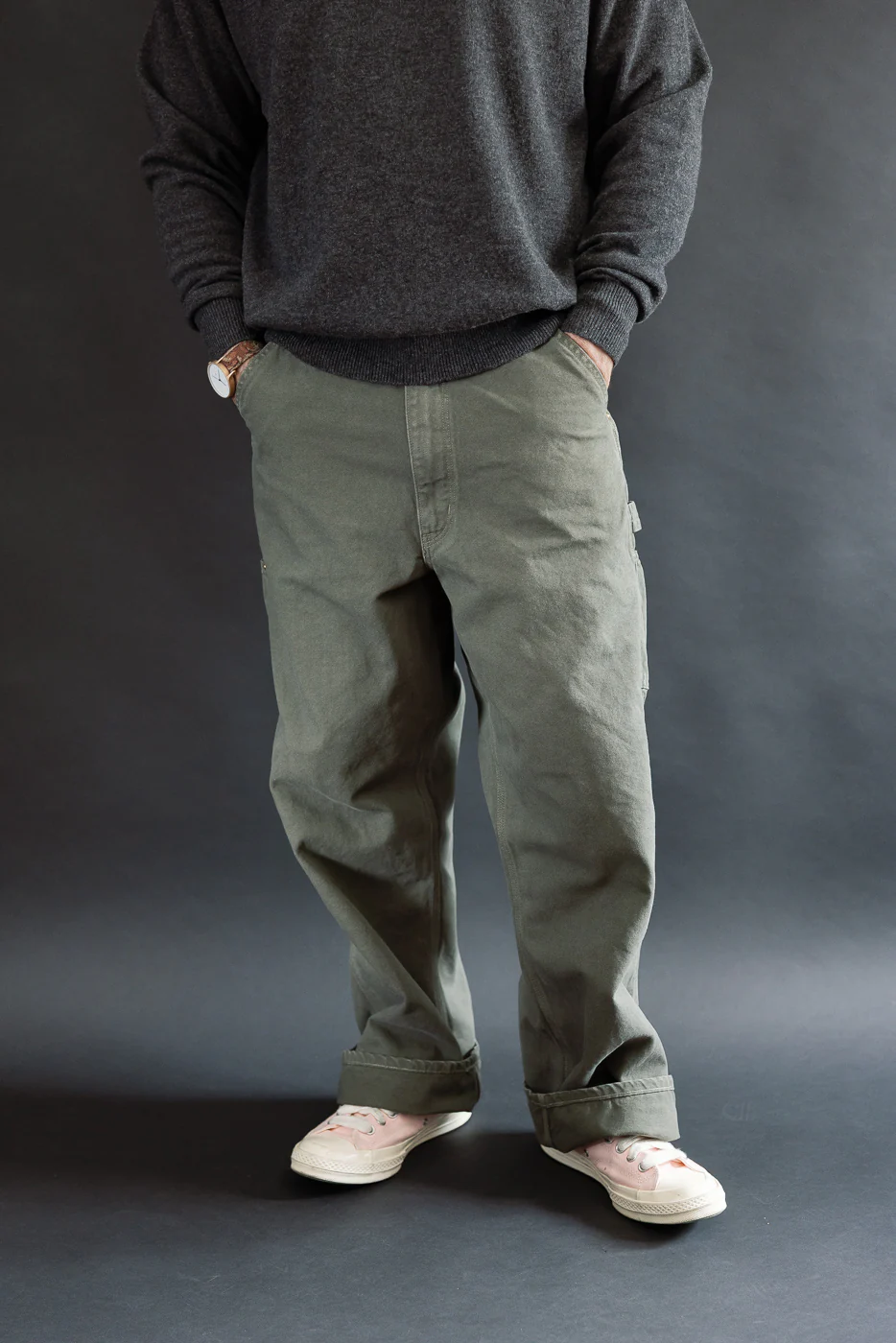 01-5328-76 - Dad's Fit Painter's Pants Canvas - Army Green - Image 16