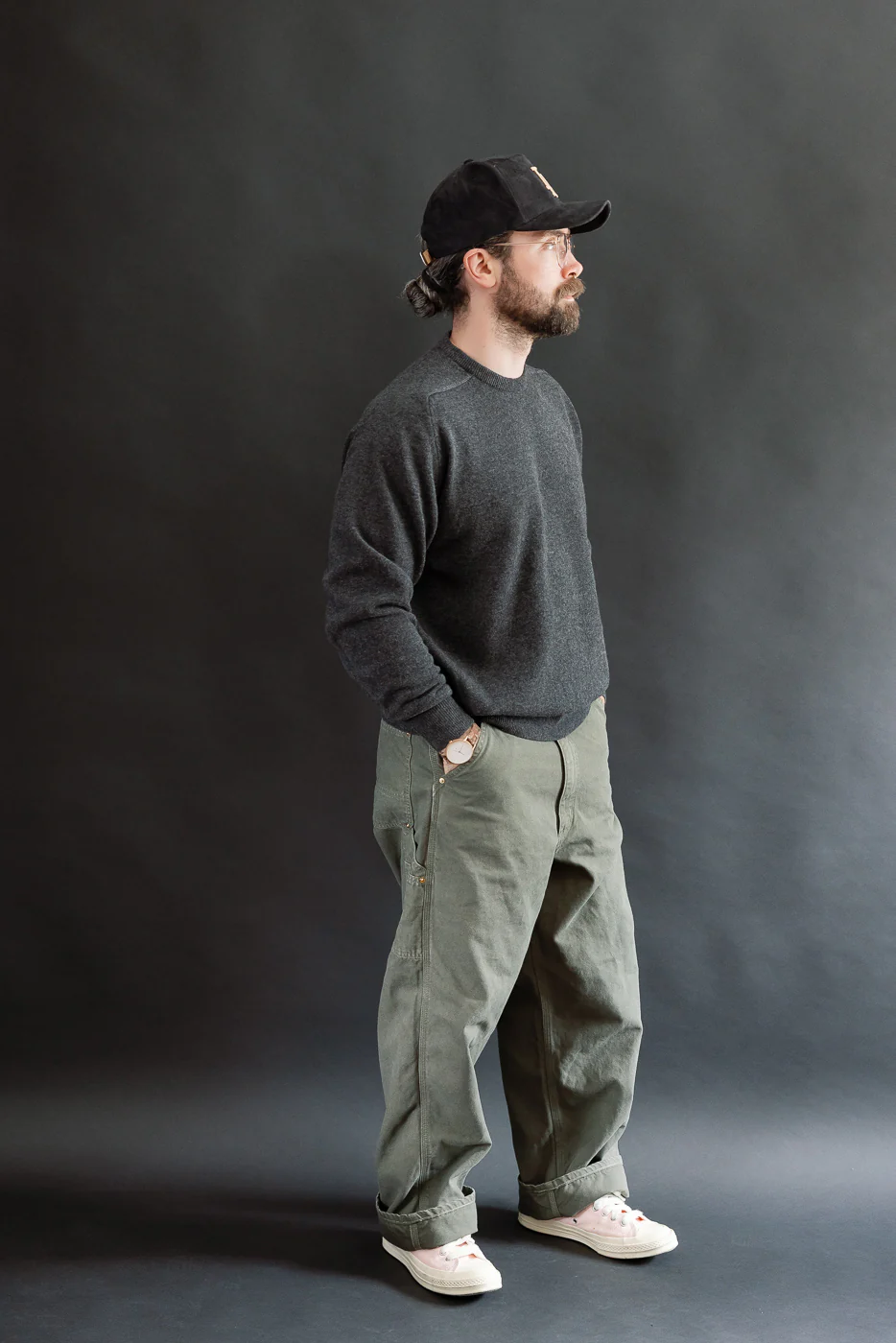 01-5328-76 - Dad's Fit Painter's Pants Canvas - Army Green - Image 9