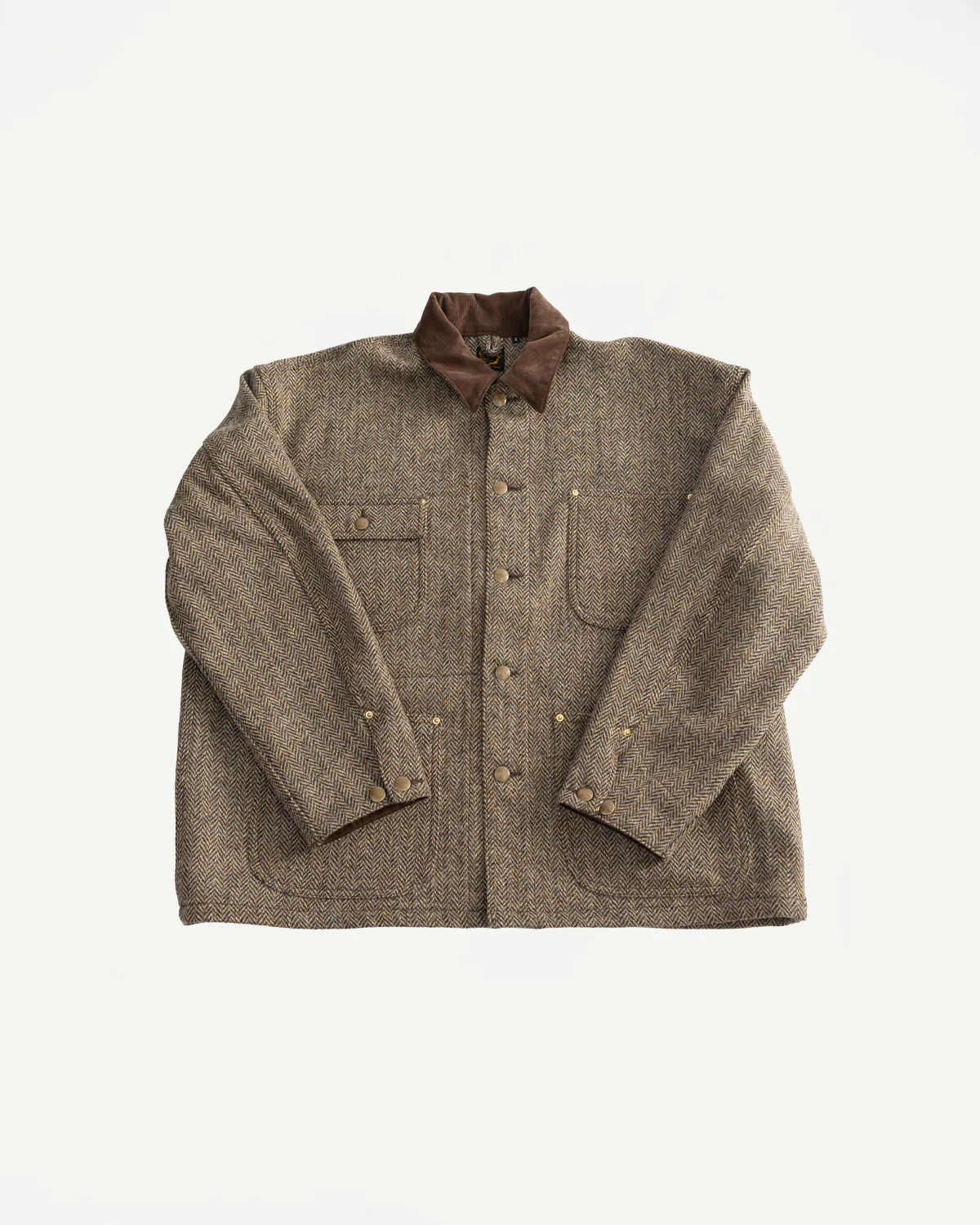01-6034-H47K - Harris Tweed Relaxed Fit Coverall Jacket - Khaki