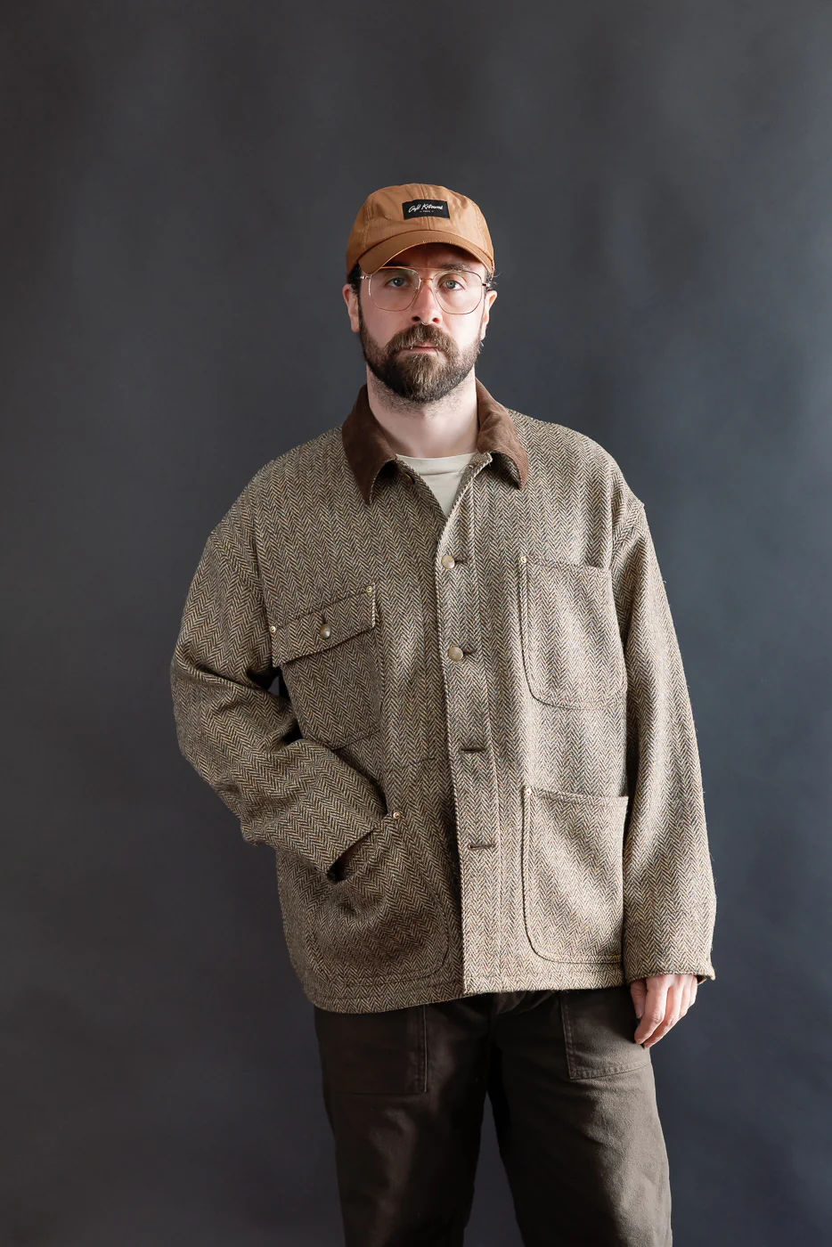 01-6034-H47K - Harris Tweed Relaxed Fit Coverall Jacket - Khaki - Image 10