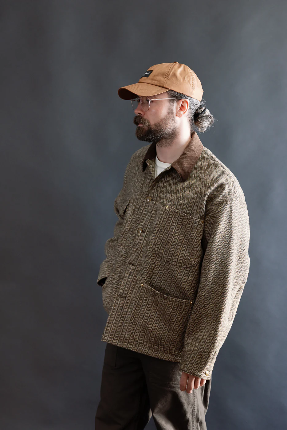 01-6034-H47K - Harris Tweed Relaxed Fit Coverall Jacket - Khaki - Image 11