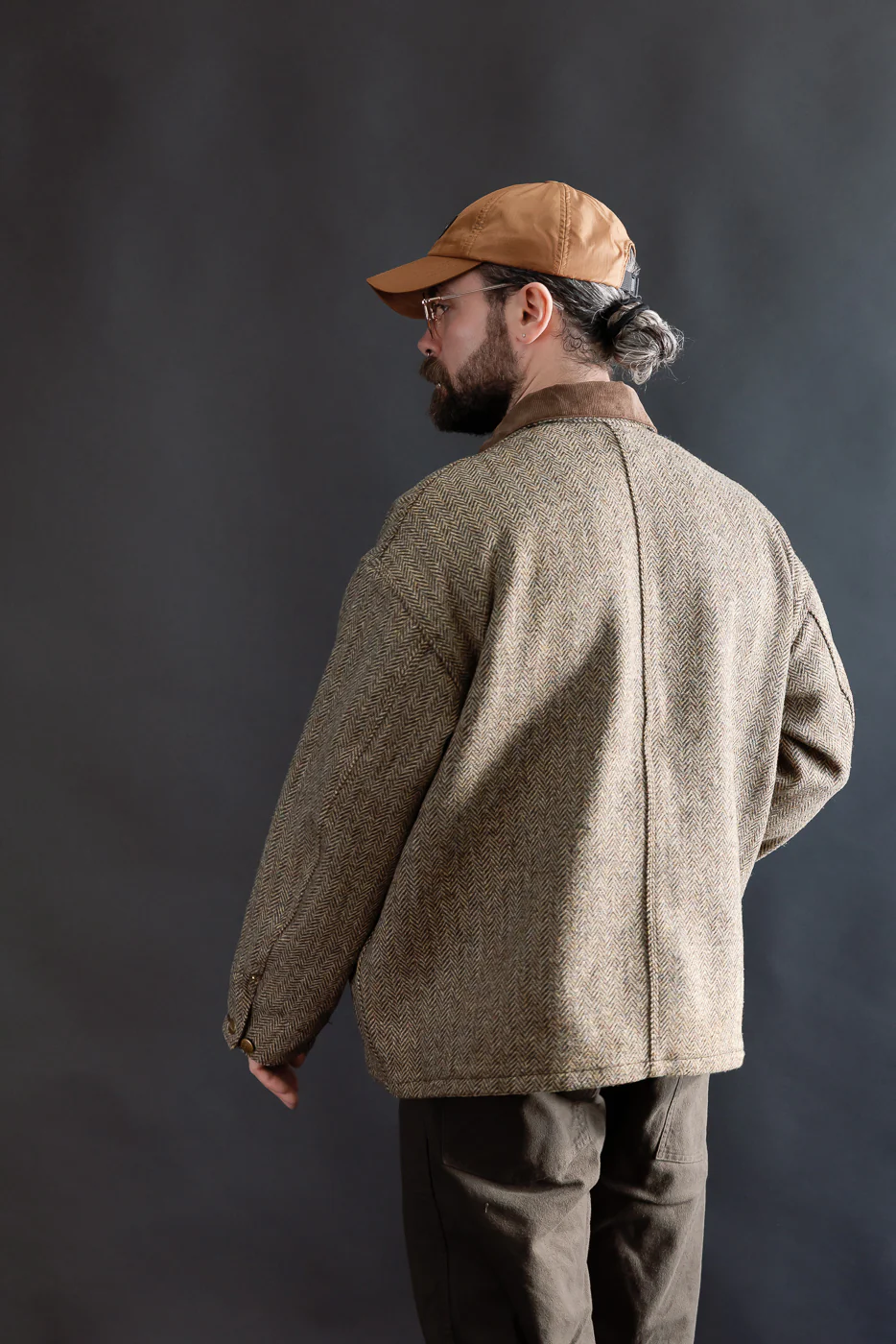 01-6034-H47K - Harris Tweed Relaxed Fit Coverall Jacket - Khaki - Image 12