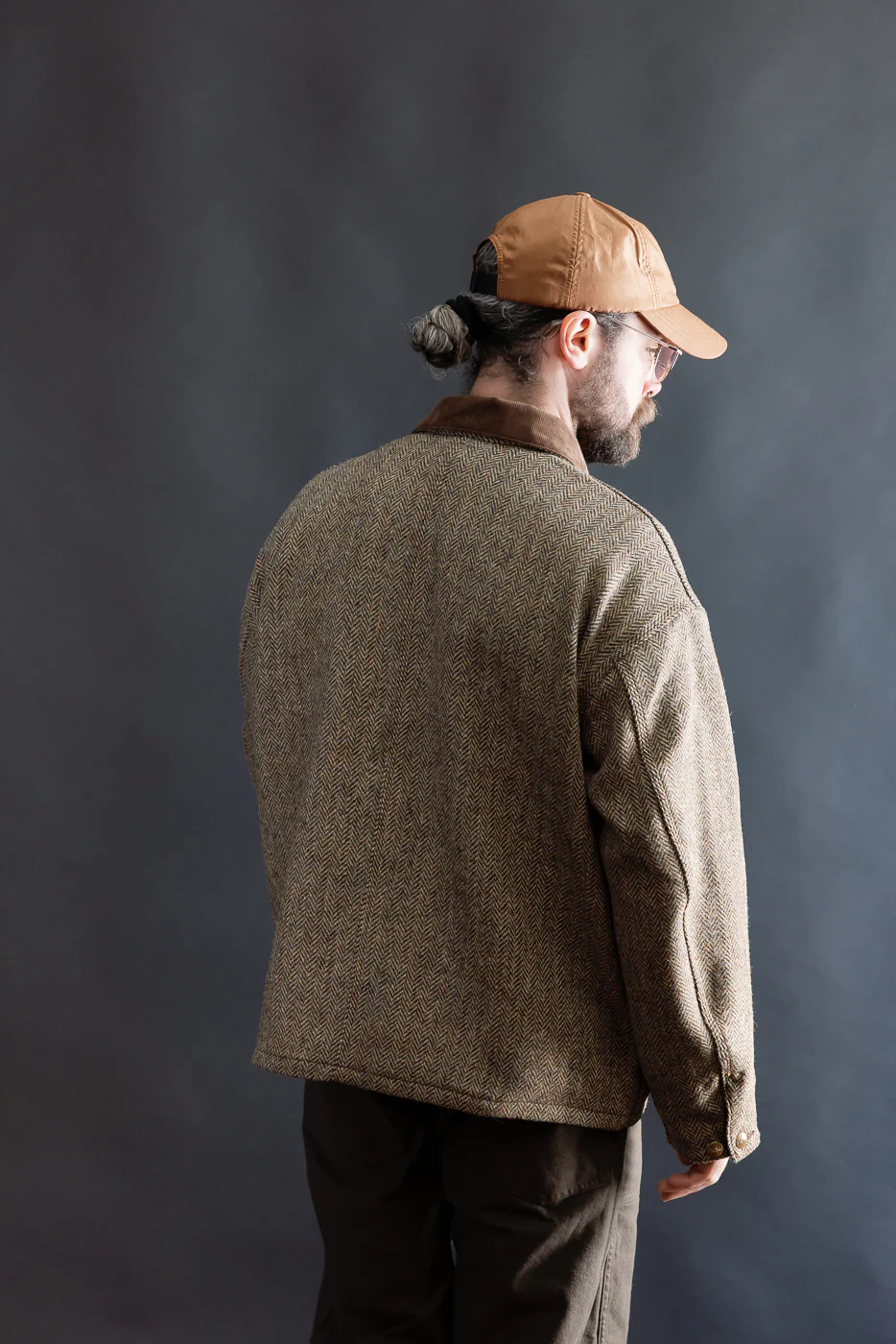 01-6034-H47K - Harris Tweed Relaxed Fit Coverall Jacket - Khaki - Image 13