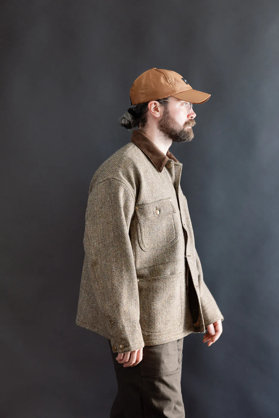 01-6034-H47K - Harris Tweed Relaxed Fit Coverall Jacket - Khaki - Image 14
