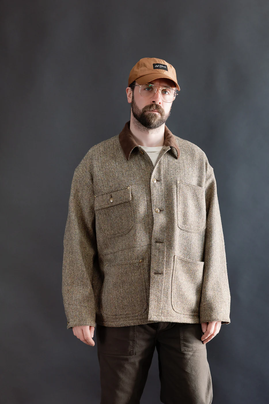 01-6034-H47K - Harris Tweed Relaxed Fit Coverall Jacket - Khaki - Image 15