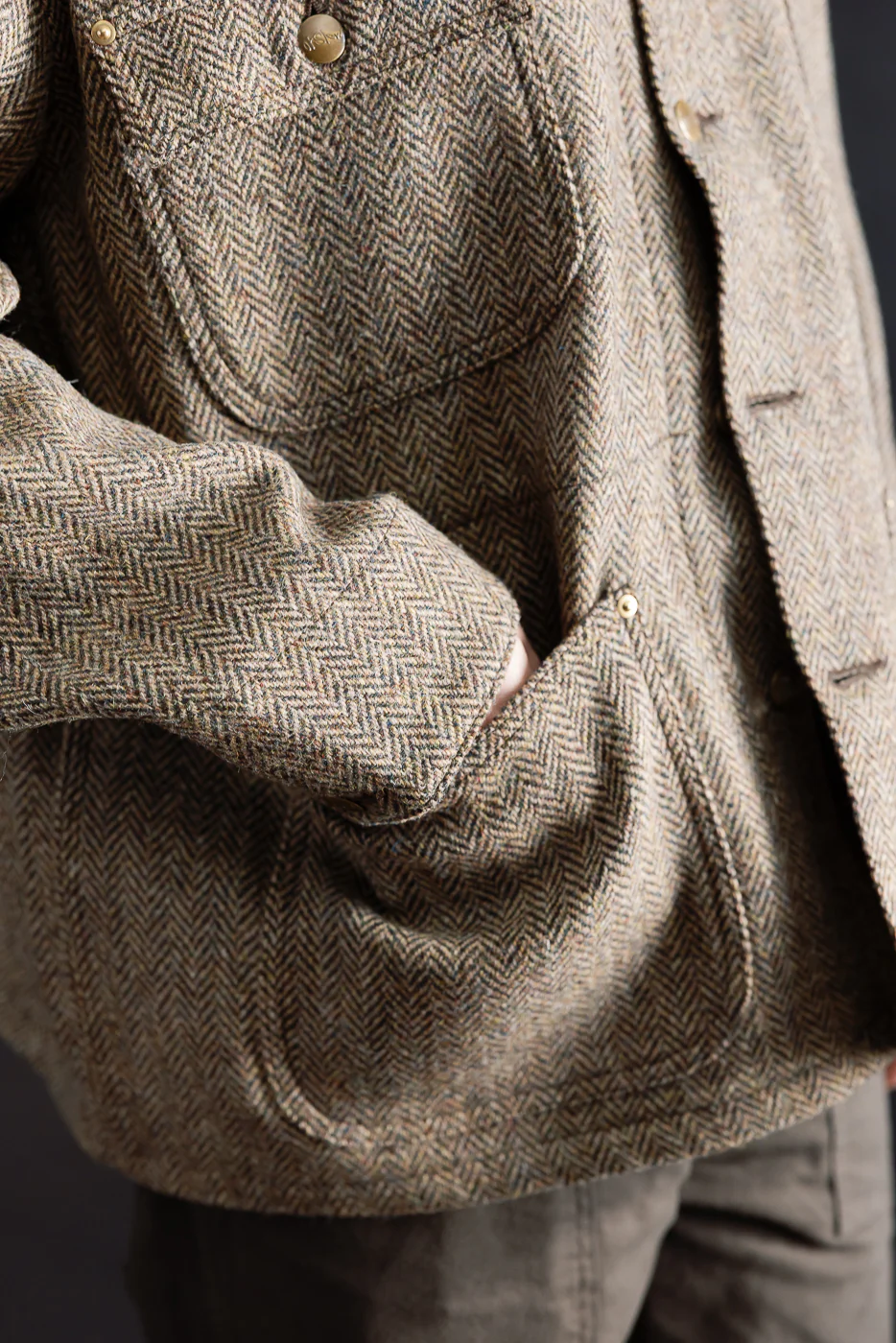 01-6034-H47K - Harris Tweed Relaxed Fit Coverall Jacket - Khaki - Image 16