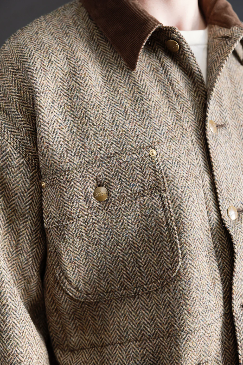 01-6034-H47K - Harris Tweed Relaxed Fit Coverall Jacket - Khaki - Image 17