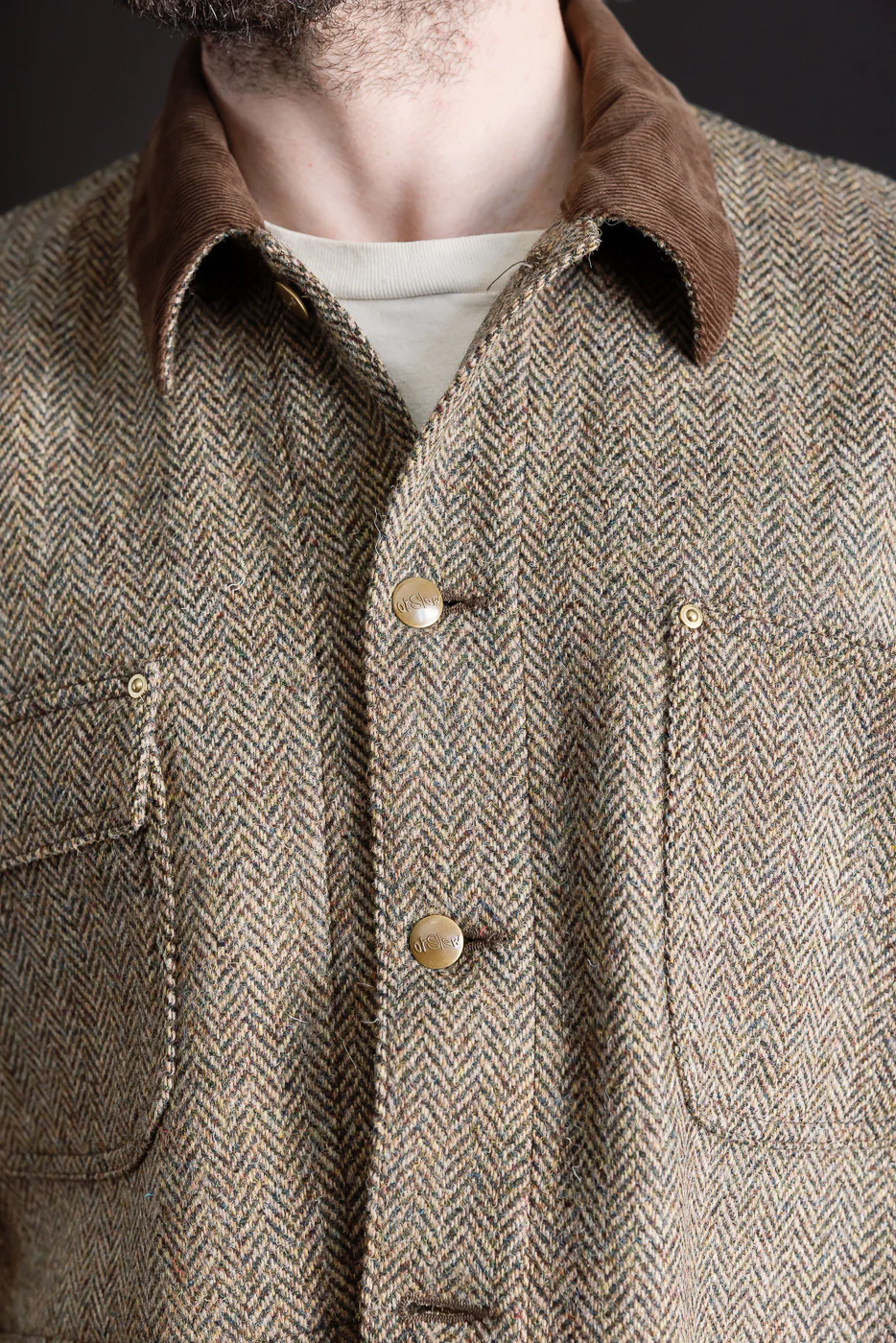 01-6034-H47K - Harris Tweed Relaxed Fit Coverall Jacket - Khaki - Image 18