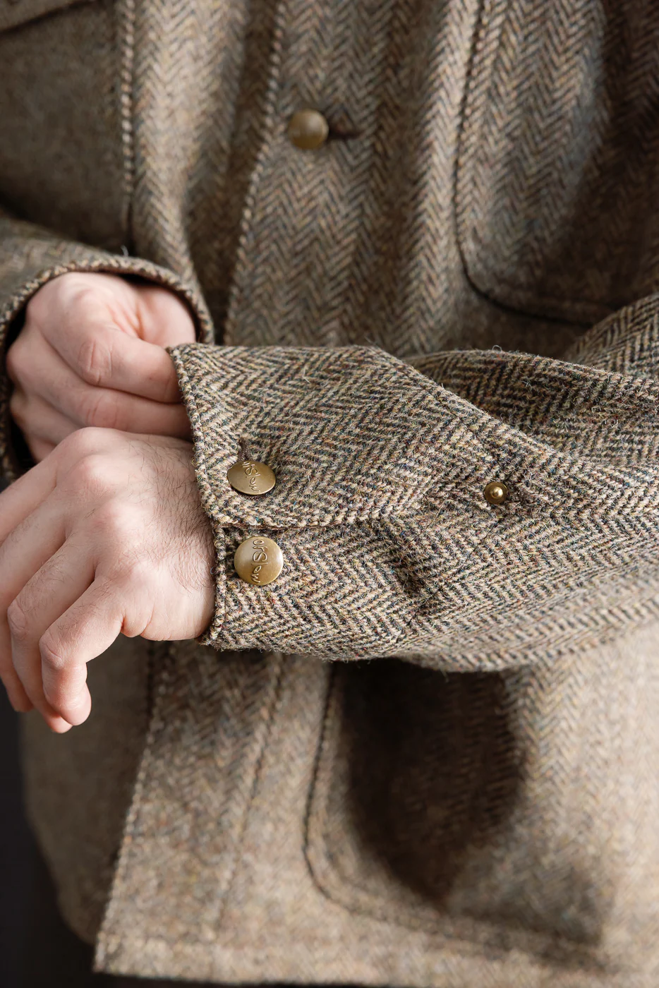 01-6034-H47K - Harris Tweed Relaxed Fit Coverall Jacket - Khaki - Image 20