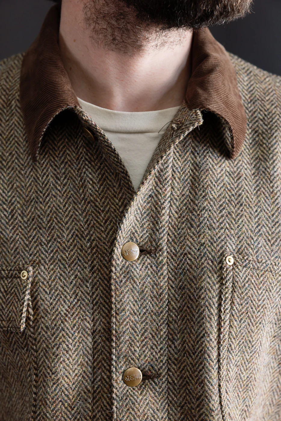 01-6034-H47K - Harris Tweed Relaxed Fit Coverall Jacket - Khaki - Image 21
