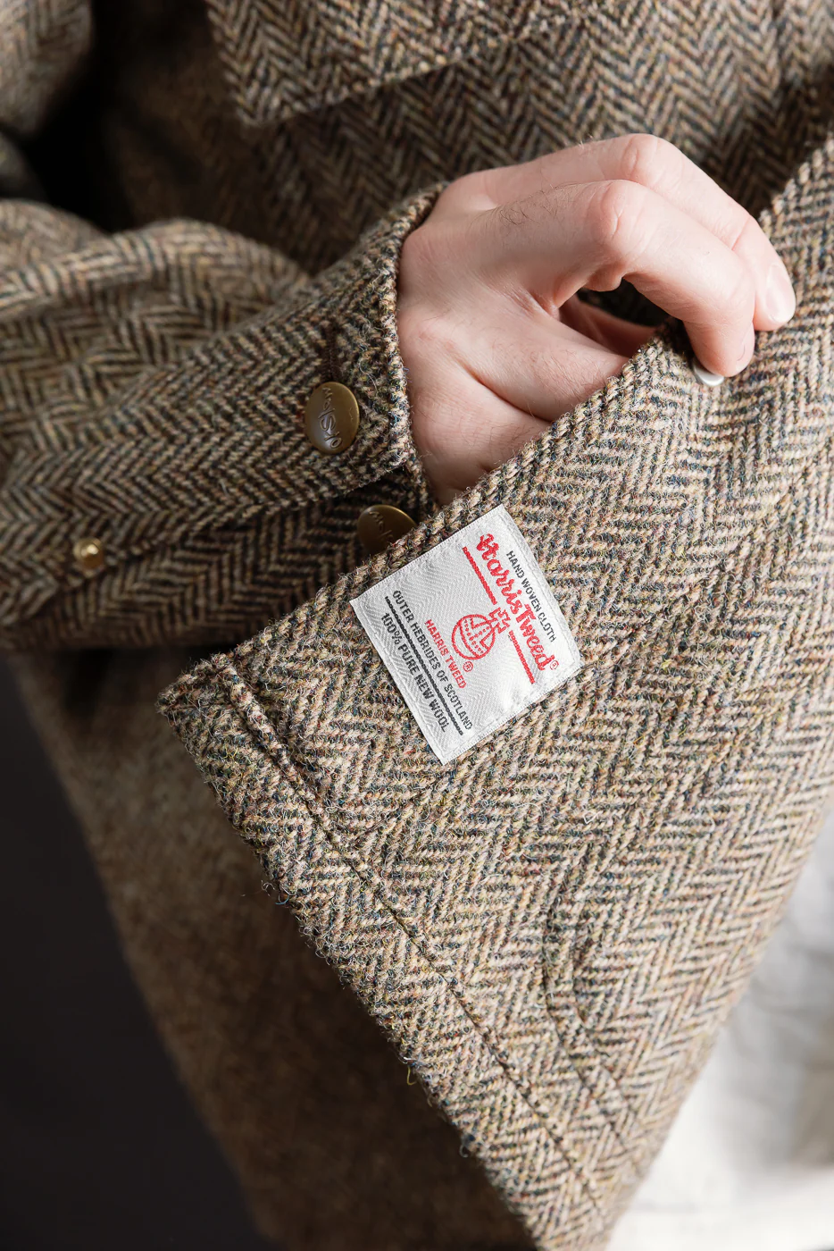 01-6034-H47K - Harris Tweed Relaxed Fit Coverall Jacket - Khaki - Image 22
