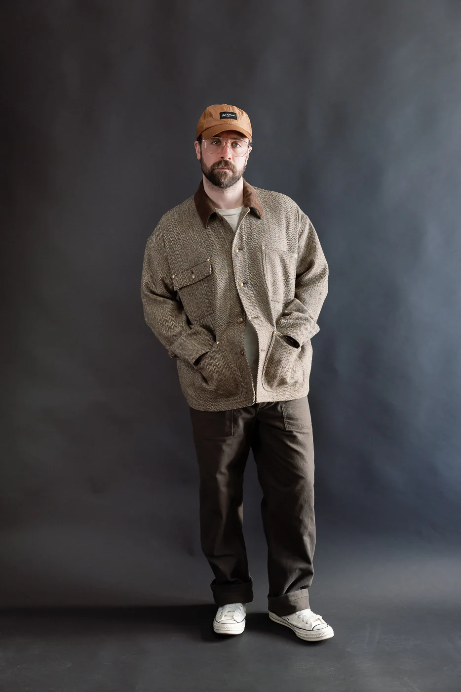 01-6034-H47K - Harris Tweed Relaxed Fit Coverall Jacket - Khaki - Image 7