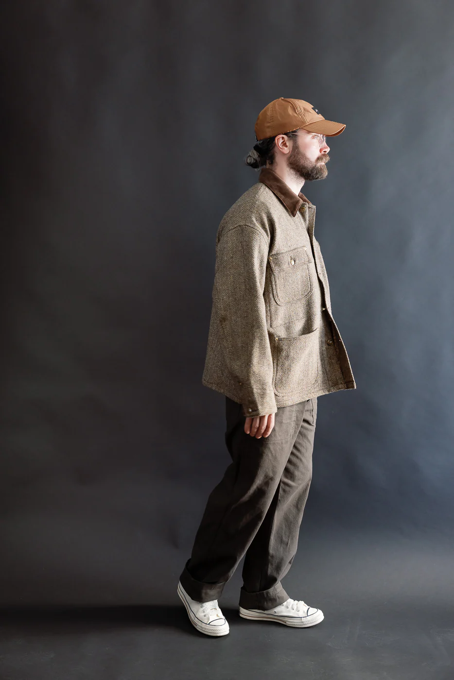 01-6034-H47K - Harris Tweed Relaxed Fit Coverall Jacket - Khaki - Image 8