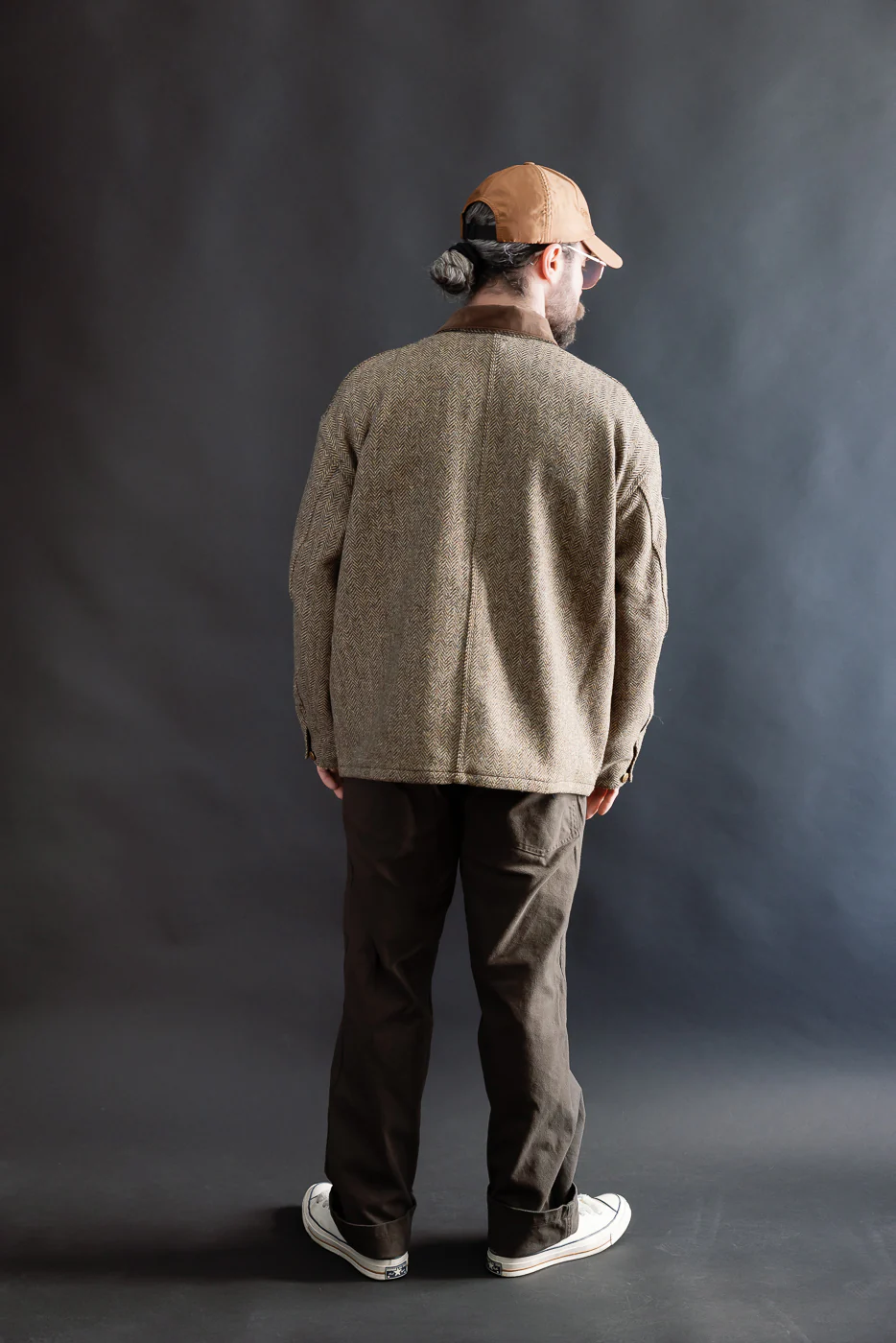 01-6034-H47K - Harris Tweed Relaxed Fit Coverall Jacket - Khaki - Image 9