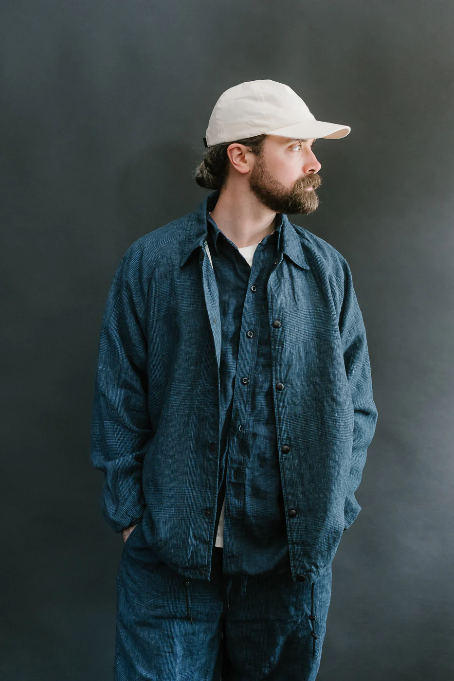 01-6050-101 - Linen Coach Jacket - Indigo Check - Image 10