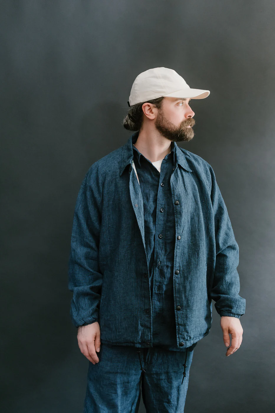 01-6050-101 - Linen Coach Jacket - Indigo Check - Image 15
