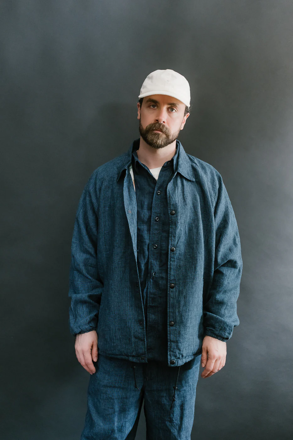 01-6050-101 - Linen Coach Jacket - Indigo Check - Image 16