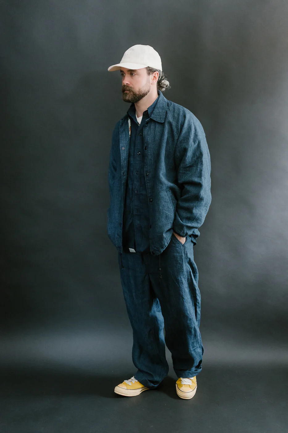 01-6050-101 - Linen Coach Jacket - Indigo Check - Image 8