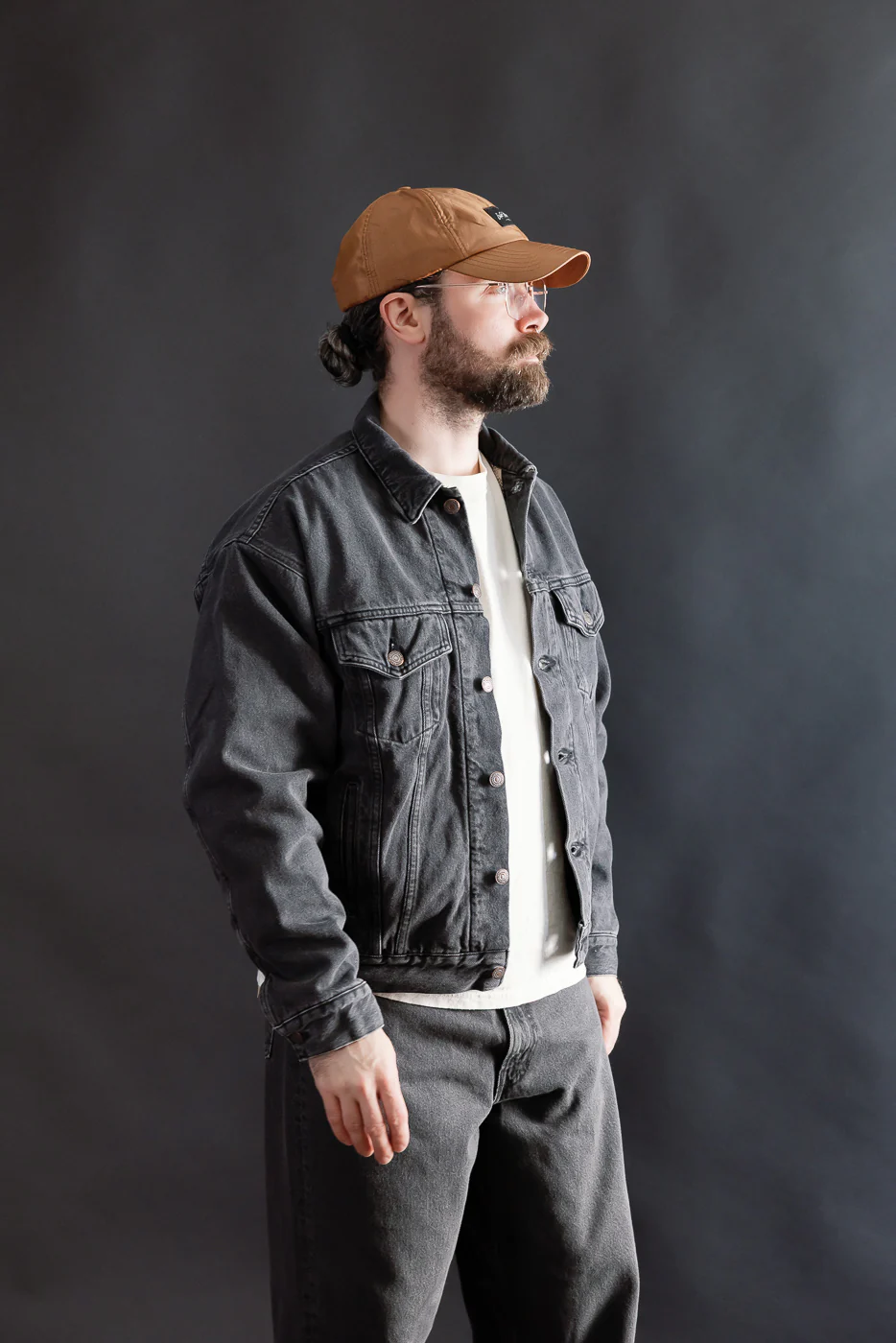 01-6105-D61SK - Organic Cotton Flannel Check Lining Type 3 Denim Jacket - Black Denim Stone - Image 11