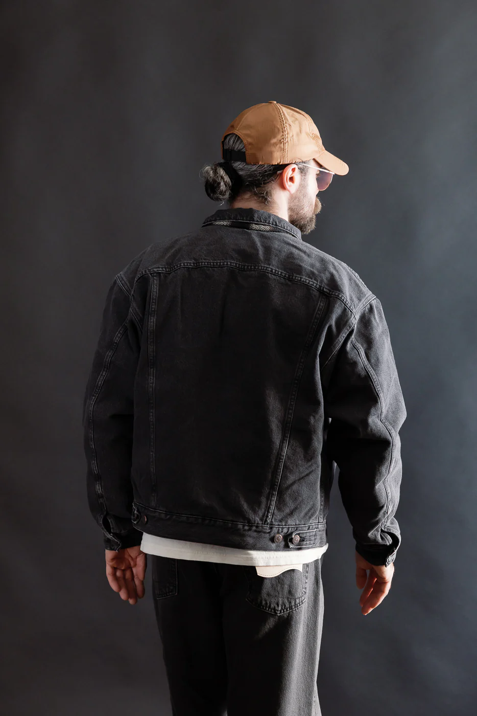 01-6105-D61SK - Organic Cotton Flannel Check Lining Type 3 Denim Jacket - Black Denim Stone - Image 13