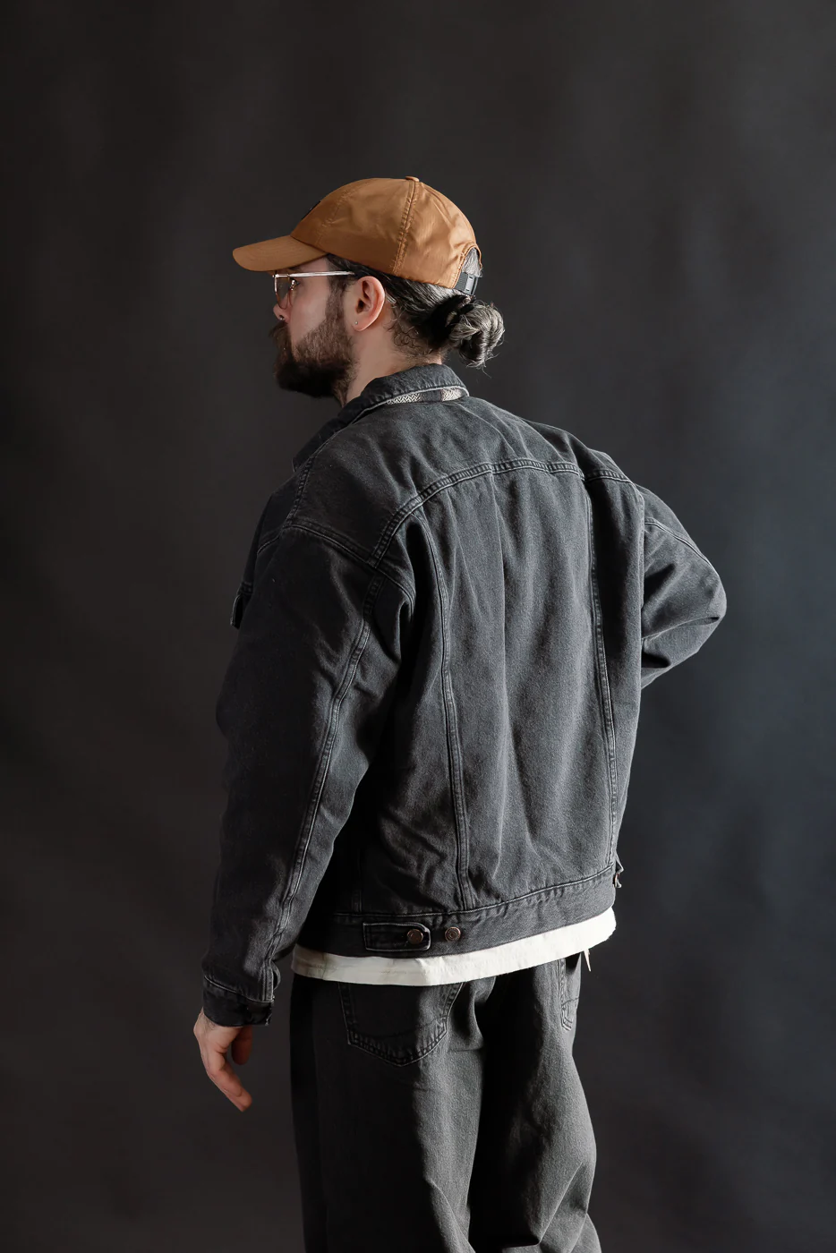 01-6105-D61SK - Organic Cotton Flannel Check Lining Type 3 Denim Jacket - Black Denim Stone - Image 14