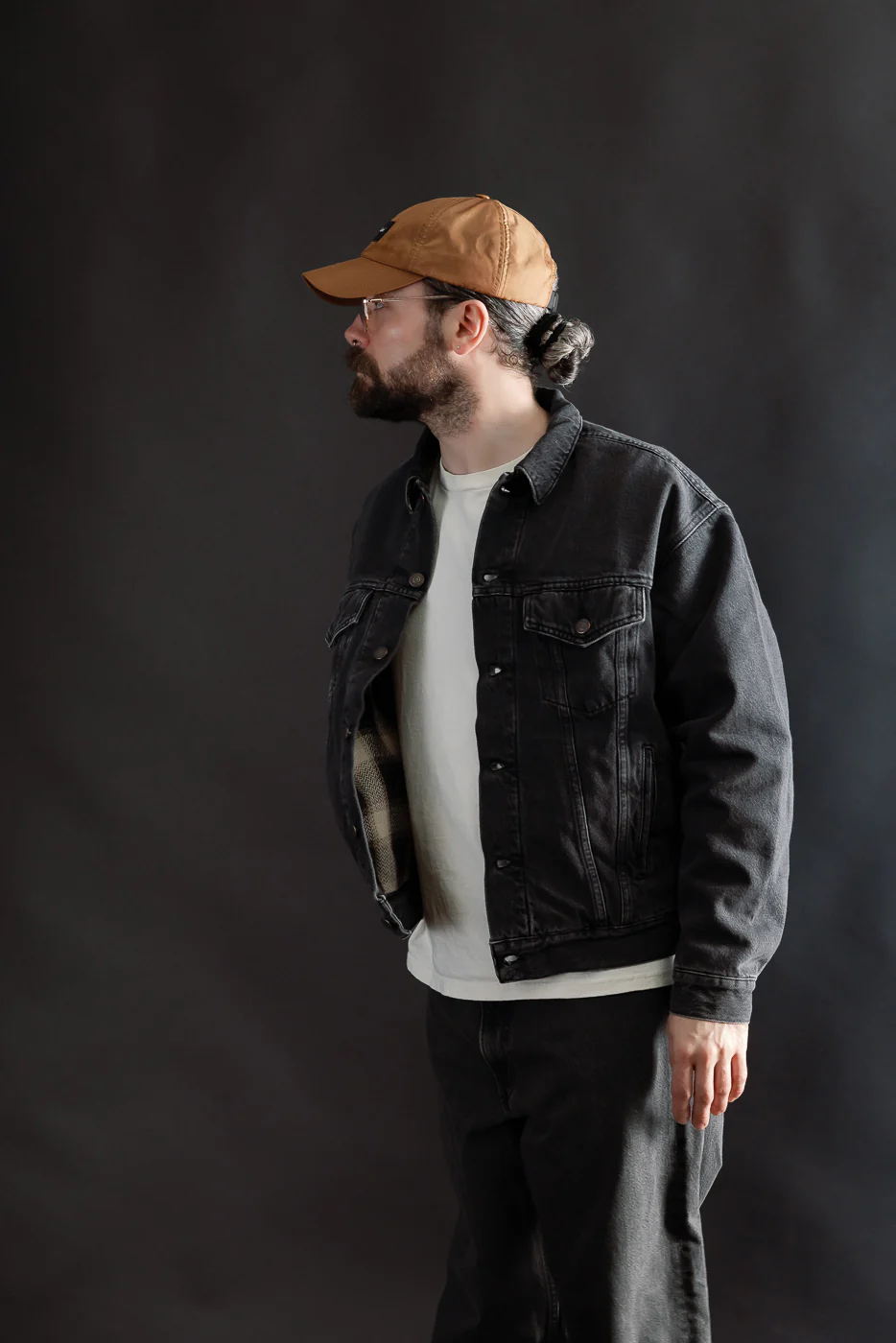 01-6105-D61SK - Organic Cotton Flannel Check Lining Type 3 Denim Jacket - Black Denim Stone - Image 15