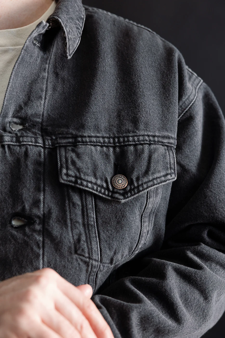 01-6105-D61SK - Organic Cotton Flannel Check Lining Type 3 Denim Jacket - Black Denim Stone - Image 17