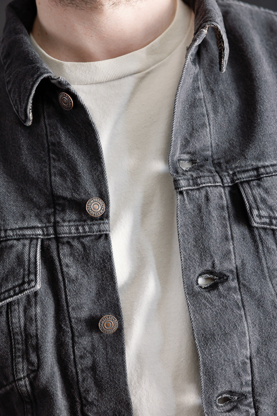 01-6105-D61SK - Organic Cotton Flannel Check Lining Type 3 Denim Jacket - Black Denim Stone - Image 18