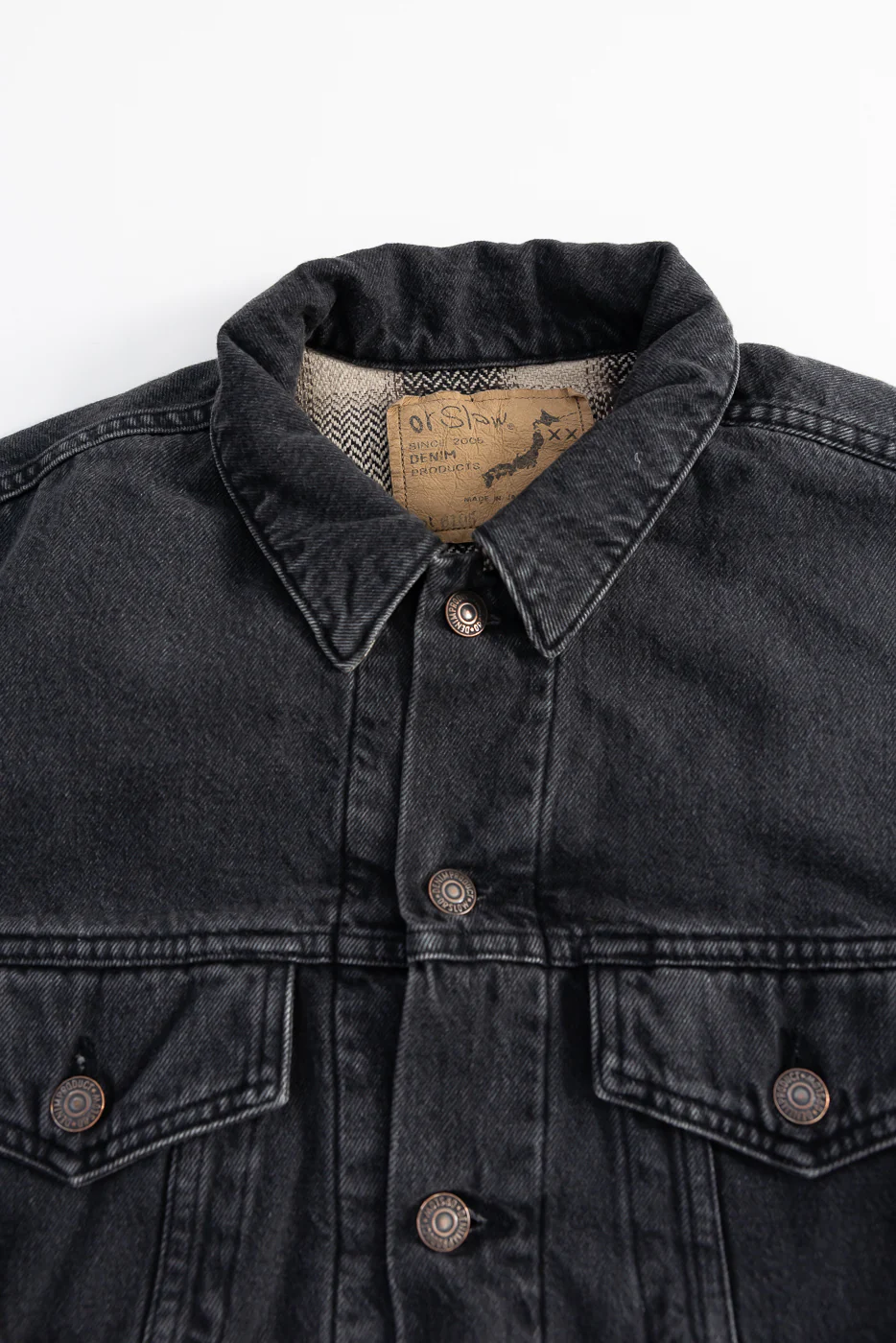 01-6105-D61SK - Organic Cotton Flannel Check Lining Type 3 Denim Jacket - Black Denim Stone - Image 2