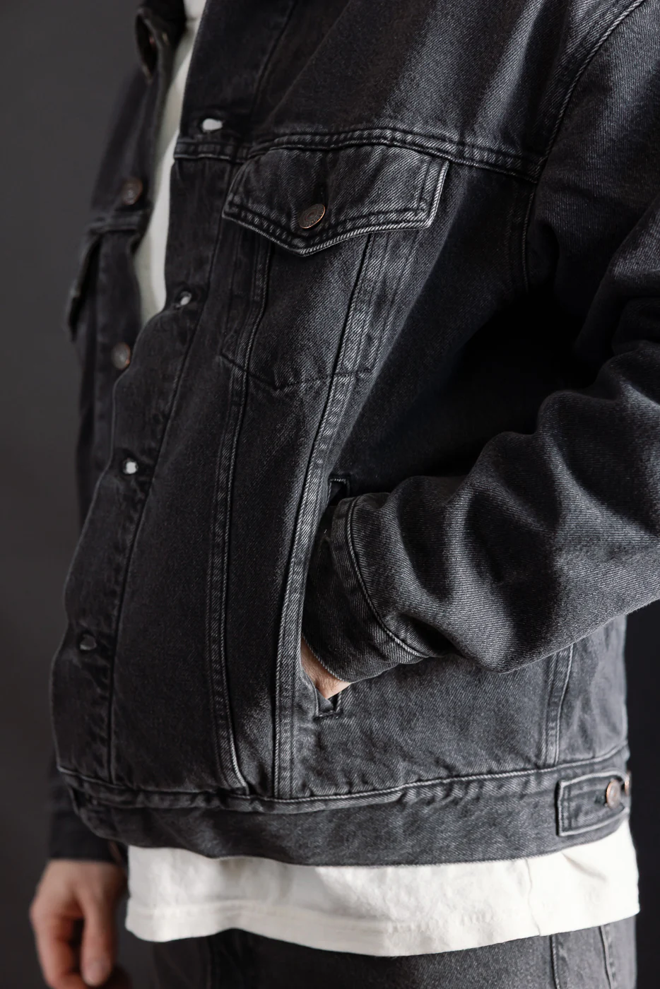 01-6105-D61SK - Organic Cotton Flannel Check Lining Type 3 Denim Jacket - Black Denim Stone - Image 21