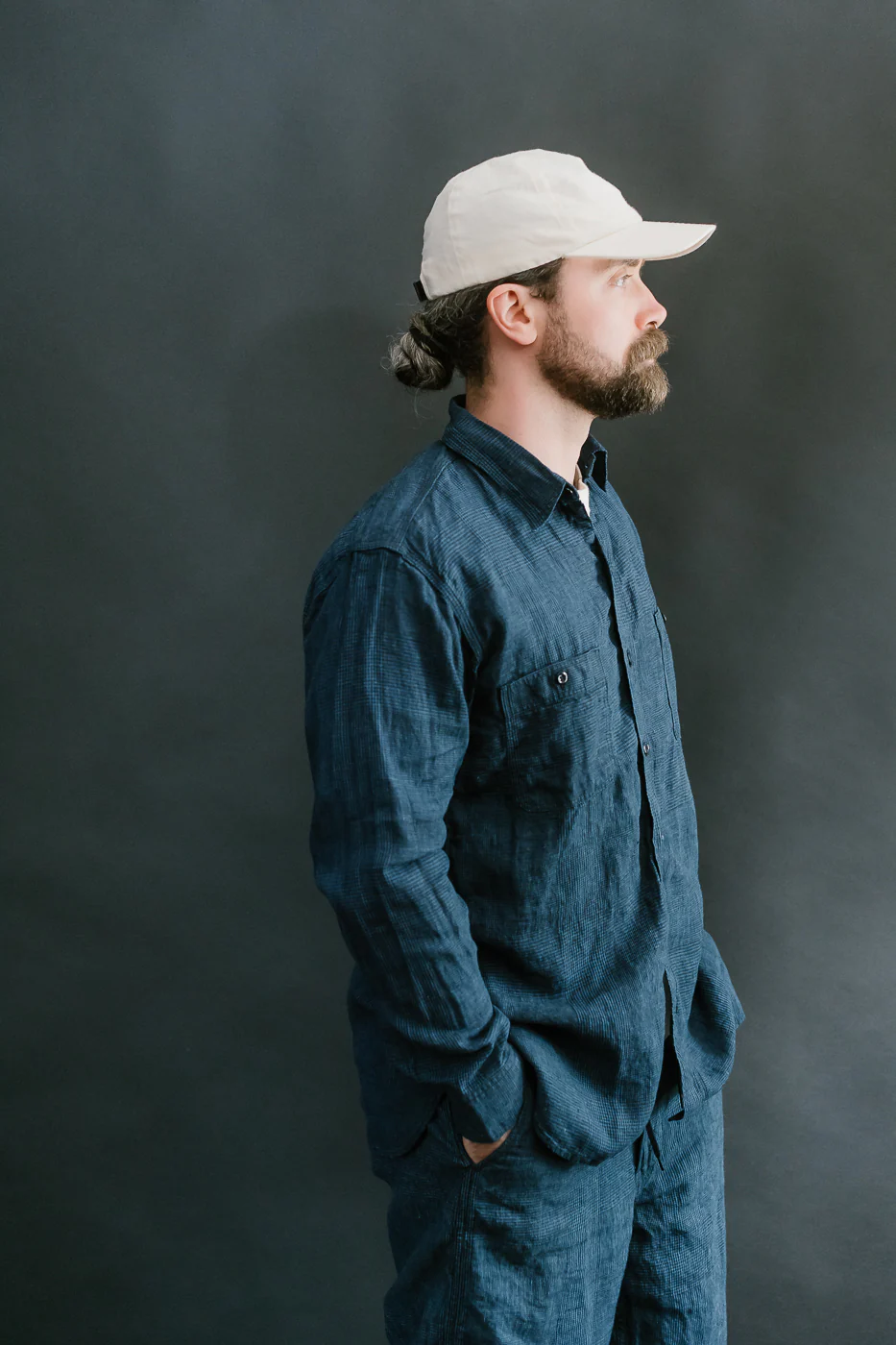 01-8068-101 - Lightweight Linen Work Shirt - Indigo Check - Image 11