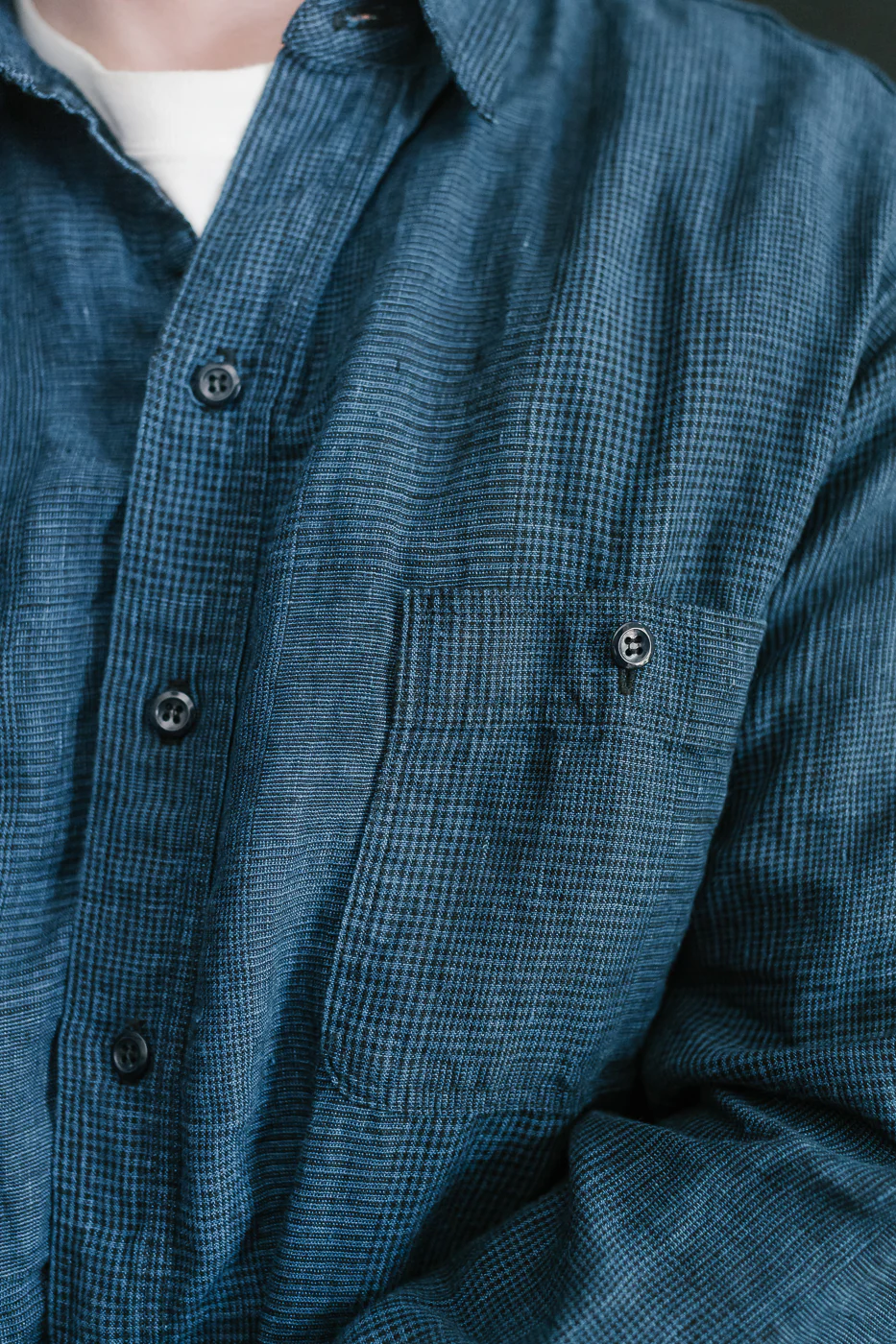 01-8068-101 - Lightweight Linen Work Shirt - Indigo Check - Image 15