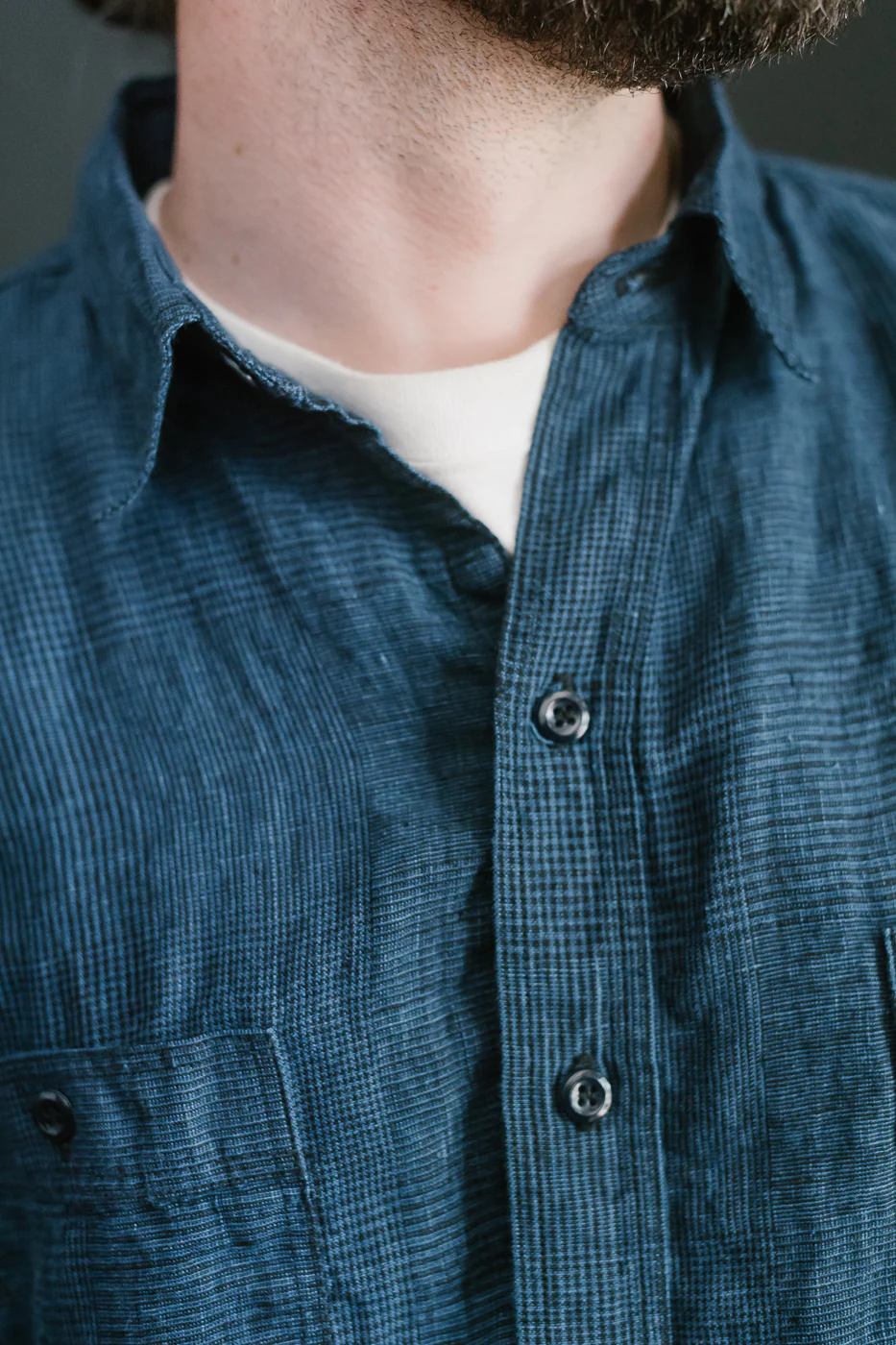 01-8068-101 - Lightweight Linen Work Shirt - Indigo Check - Image 17