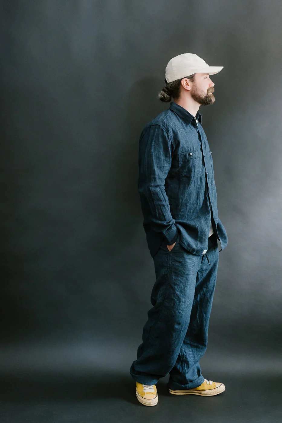 01-8068-101 - Lightweight Linen Work Shirt - Indigo Check - Image 8