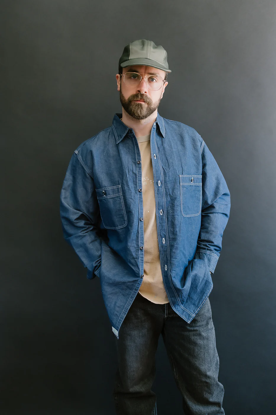 01-8068-81 - Supima 100/2 Linen Dungaree Work Shirt - Indigo - Image 12